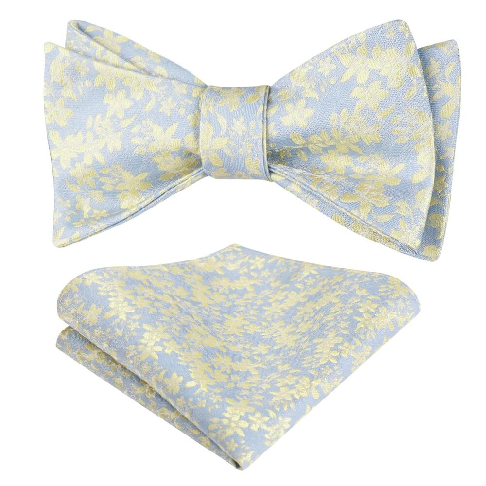 2555 2pcs Floral Self Tied Bow ties with Flower Patternd Handkerchief Set